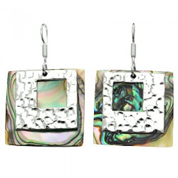 Hammered Square Shell Silver Earrings