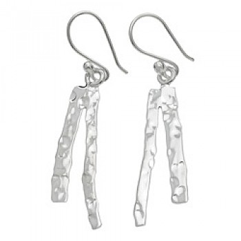 Hammered Strip Drop Silver Earrings - 40mm Long