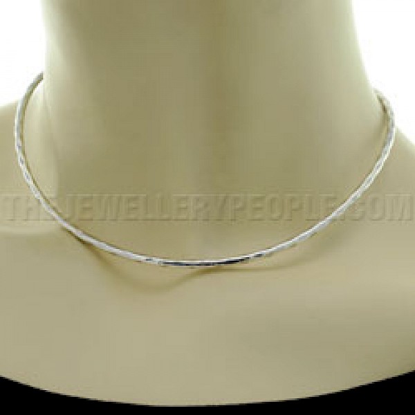 Hammered Tube Silver Collar - 2.3mm - CR098