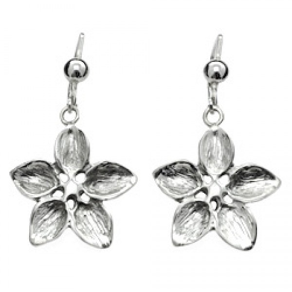 Handmade Flower Silver Earrings - 40mm Long