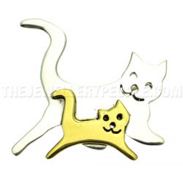 Happy Cats Silver Brooch - 36mm Long - AL003