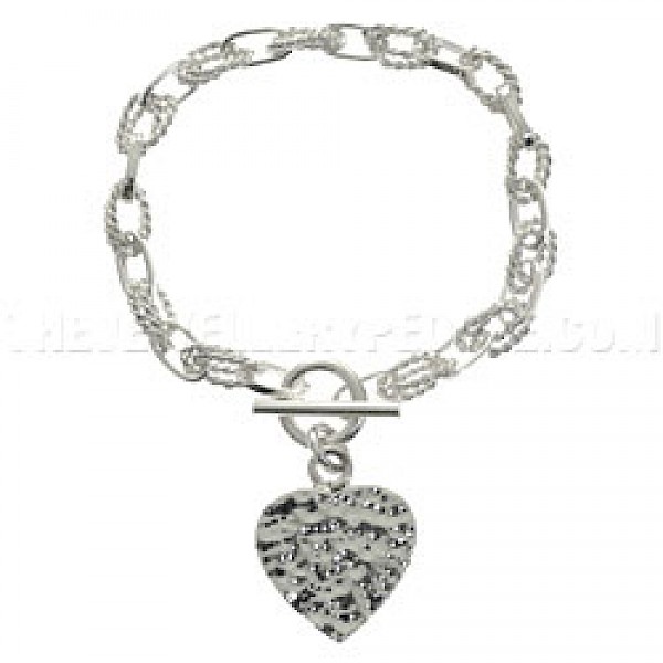 Heart & Twist Oval Links Silver Bracelet