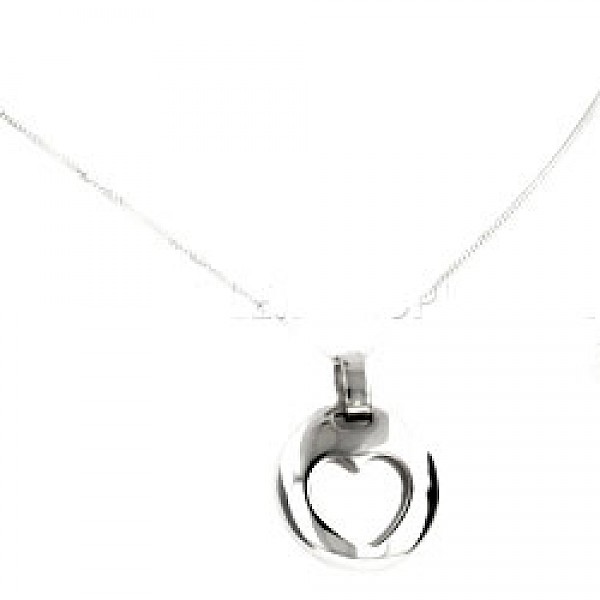 Heart Cut Out Pebble Silver Pendant - PT628