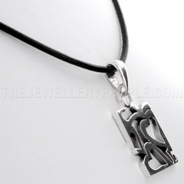 Heart Cut Out Rectangular Silver Pendant - PT094