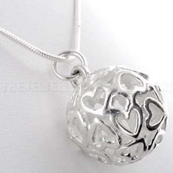 Heart Cut Out Silver Ball Pendant - PT157