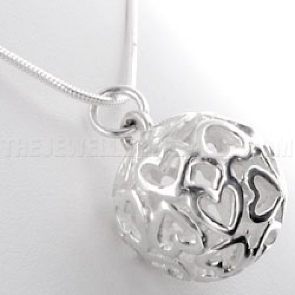 Heart Cut Out Silver Ball Pendant - PT157