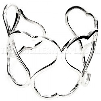 Heart Cut Out Silver Cuff Bangle - 38mm Wide