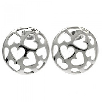 Heart Cut Outs Disc Silver Earrings - 20mm Wide