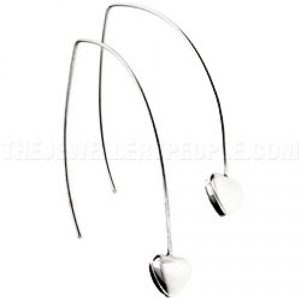 Heart Drop Silver Earrings - 60mm Long