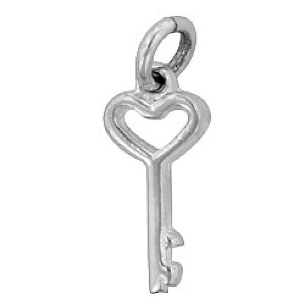 Heart Key Silver Charm
