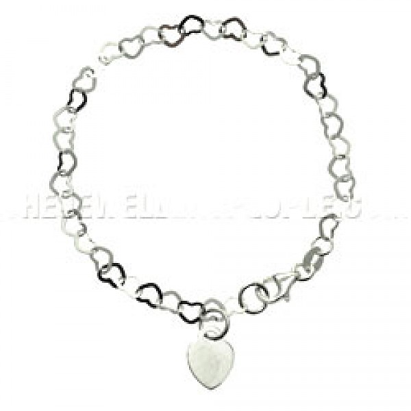 Delicate Heart Link Silver Bracelet - R3409-17