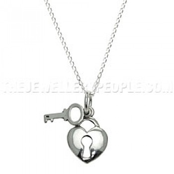 Heart Lock & Key Silver Pendant - PT202