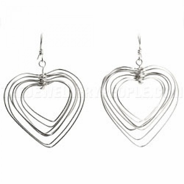 Heart Multi Wire Silver Earrings - 60mm Long