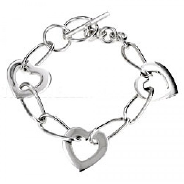 Heart Outline Twist Silver Bracelet