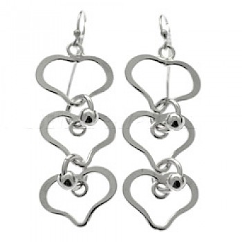 Heart Rings Silver Earrings - 55mm Long