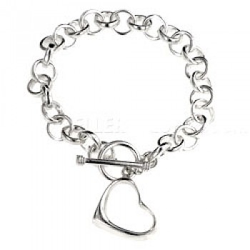 Heart T-Bar Chain Silver Bracelet