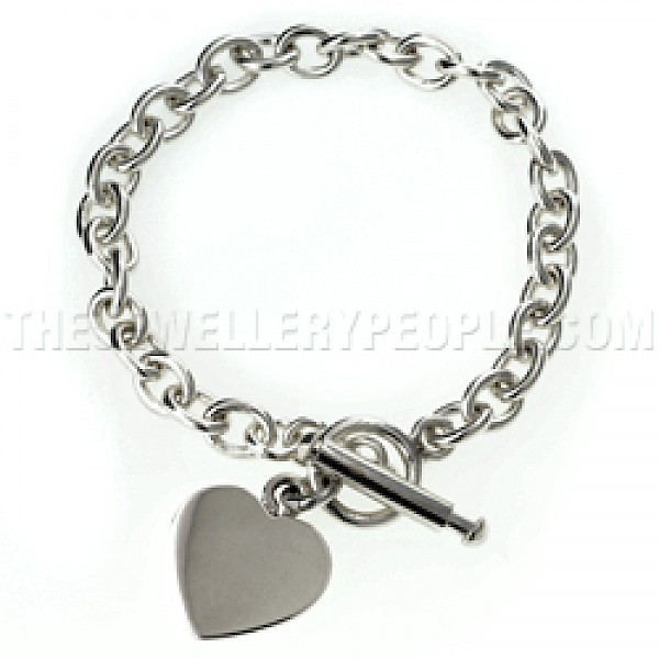 Heart T-Bar Silver Bracelet