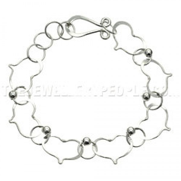 Hearts & Beads Polished Silver Bracelet