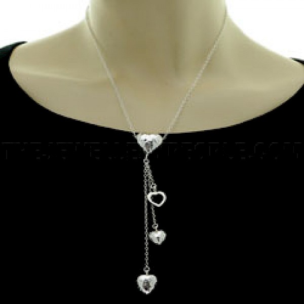 Dangle Hammered Hearts Silver Necklace - SNE078