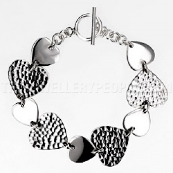 Hearts Hammered / Polished Silver Bracelet