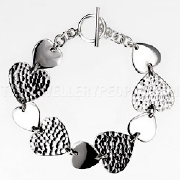 Hearts Hammered / Polished Silver Bracelet