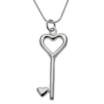 Hearts Key Silver Pendant - PT583