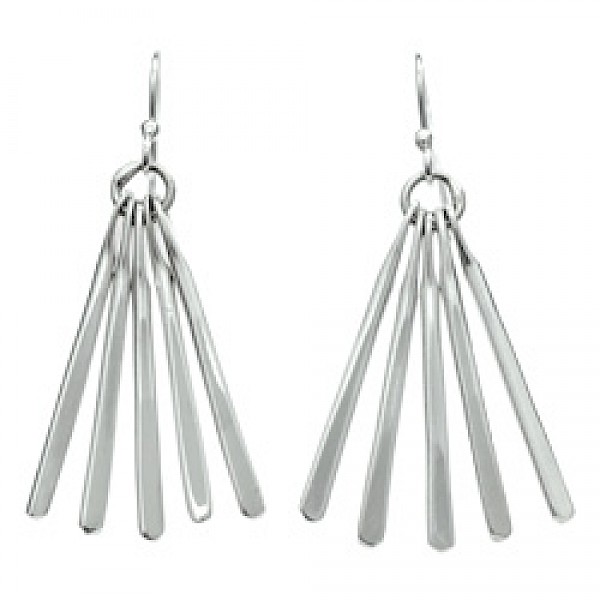 Heavy Fan Polished Silver Earrings - 70mm Long