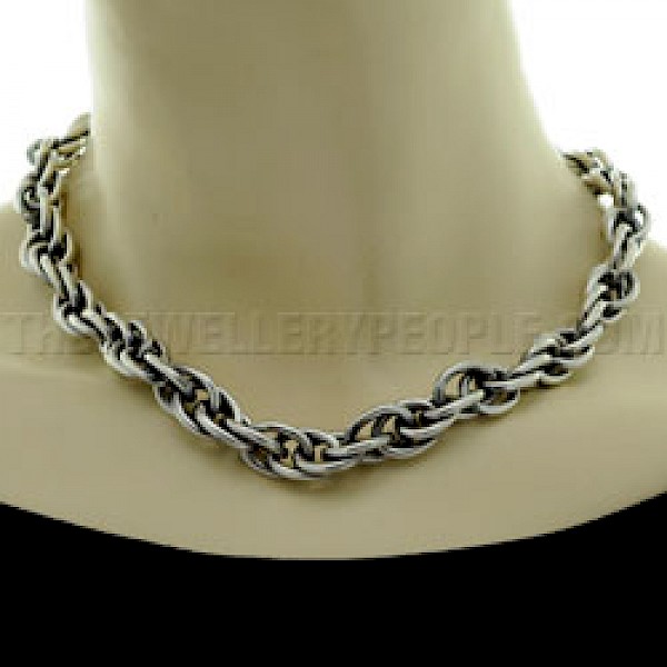 Heavy Interlinked Oxidised Silver Necklace - 13mm Wide