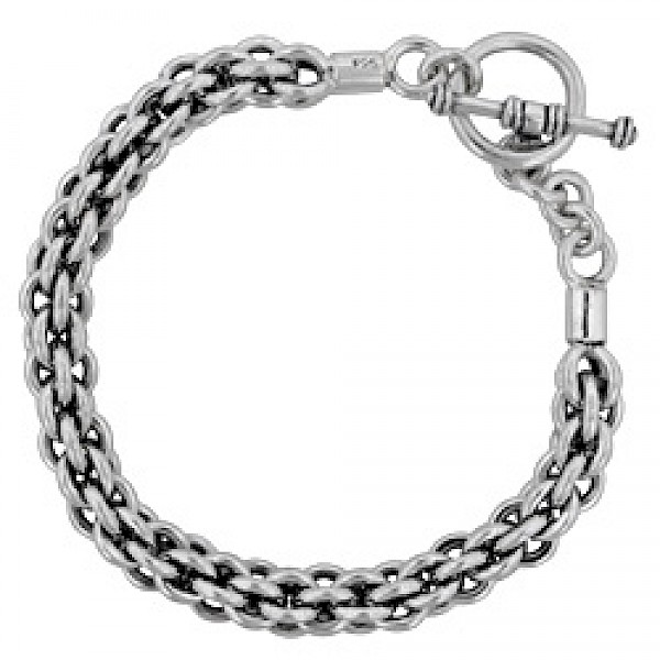 Heavy Oxidised Silver Rope Bracelet - 9mm Wide - BT245