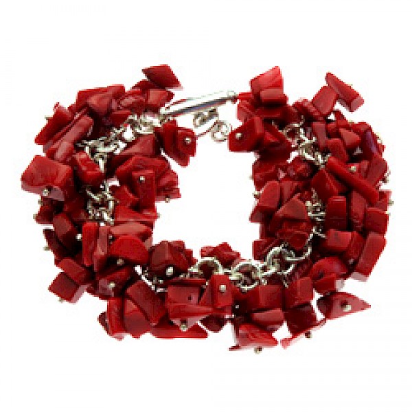 Heavy Dyed Red Coral Cluster Bracelet - SL048