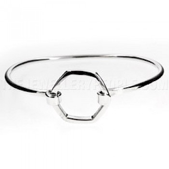 Hexagon Catch Silver Bangle - 3mm Solid