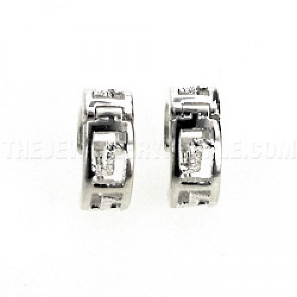 Hinged Greek Key Silver Hoop Earrings