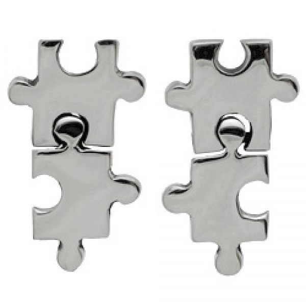 Hinged Jigsaw Chunky Silver Earrings - 25mm Long