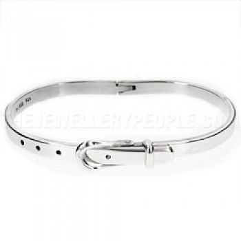 Hinged Oval Silver Buckle Bangle - 3mm Solid - SB062