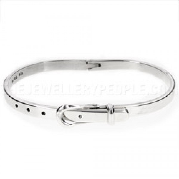 Hinged Oval Silver Buckle Bangle - 3mm Solid