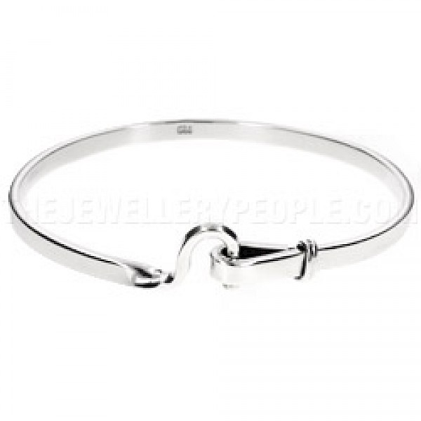 Hook Catch Silver Bangle - 4mm