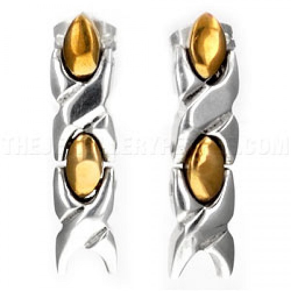 Hugs and Kisses Hinged 2 Tone Silver Earrings - 28mm Long