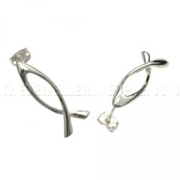 Ichthus Fish Silver Earrings