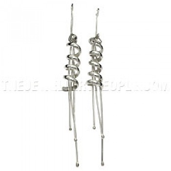 Icicle & Twist Silver Drop Earrings - 70mm Long