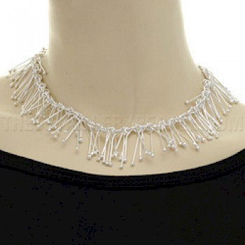 Short Icicle Silver Necklace - 17" long