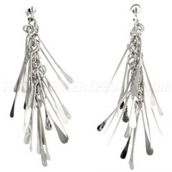 Icicle Tab Silver Drop Earrings - 70mm Long