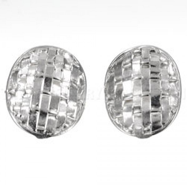 Interwoven Oval Silver Stud Earrings - 28mm Long