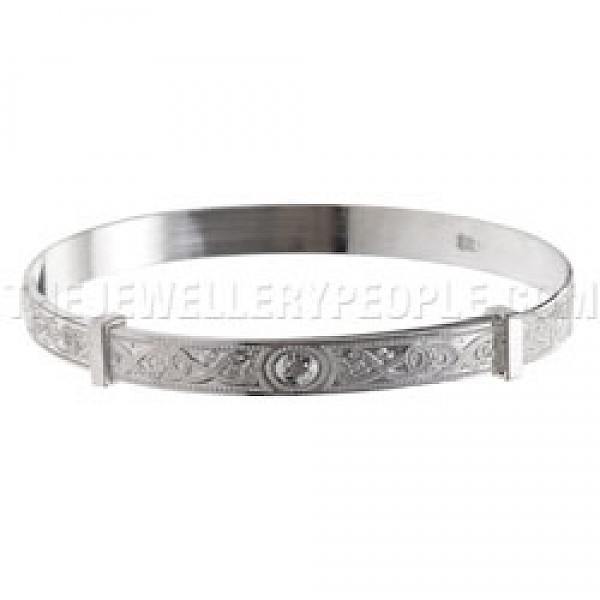 Intricate Pattern Silver Bangle - Medium - BY084