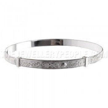 Intricate Patterned Silver Bangle - Large - BY085