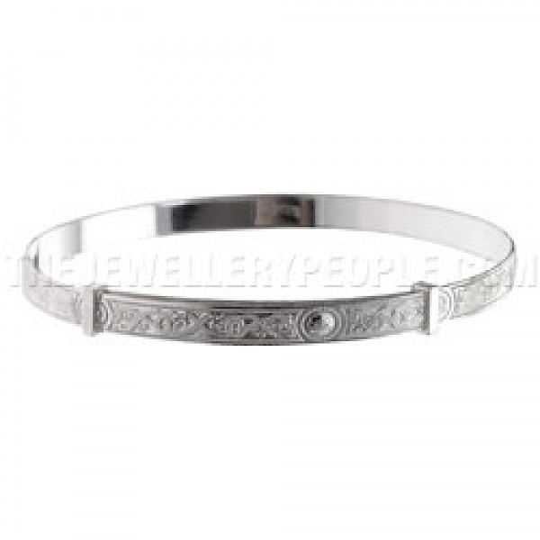 Intricate Patterned Silver Bangle - Large - BY085