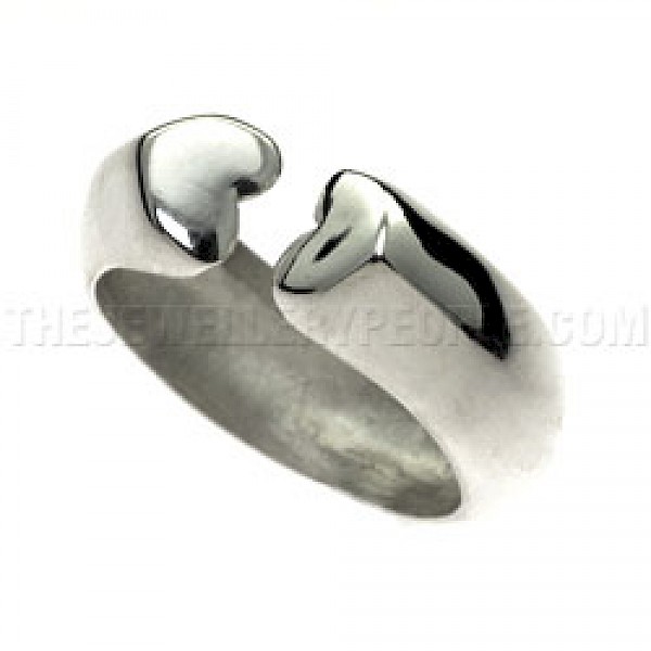 Polished Double Hearts Silver Ring