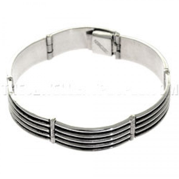 Jointed Lines Oxidised Silver Bracelet - 11mm Wide