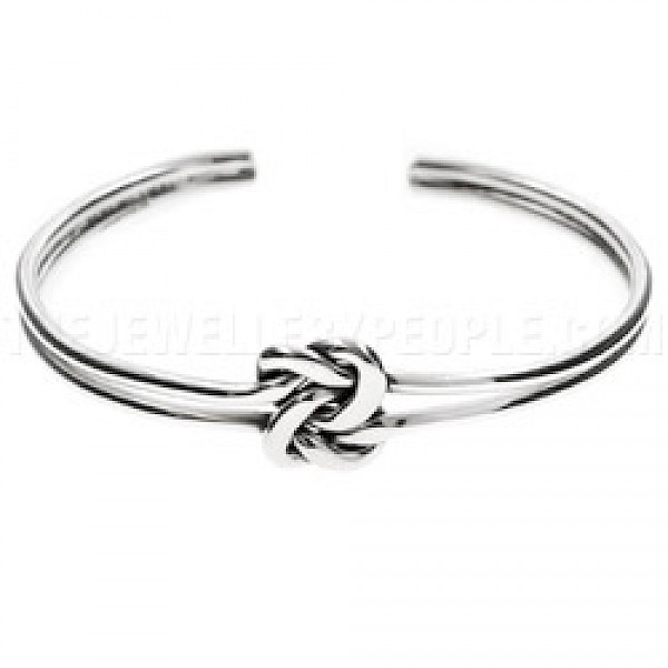 Knotted Centre Open Silver Bangle - 14mm Wide