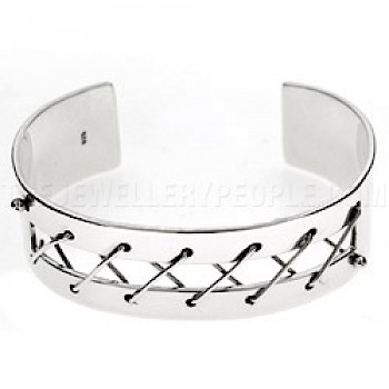 Laced Open Chunky Silver Bangle - 20mm Wide