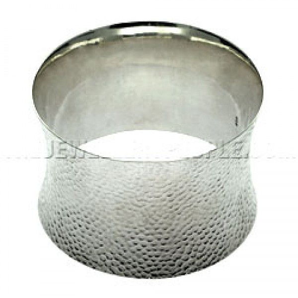 Large Hammered Curved Silver Bangle - 46mm Wide